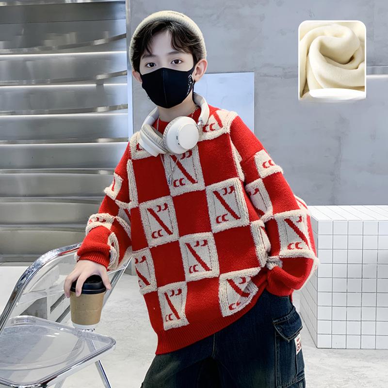 Boys' Casual Thick Sweater Autumn and Winter Children's Mink and Fleece Base Shirt