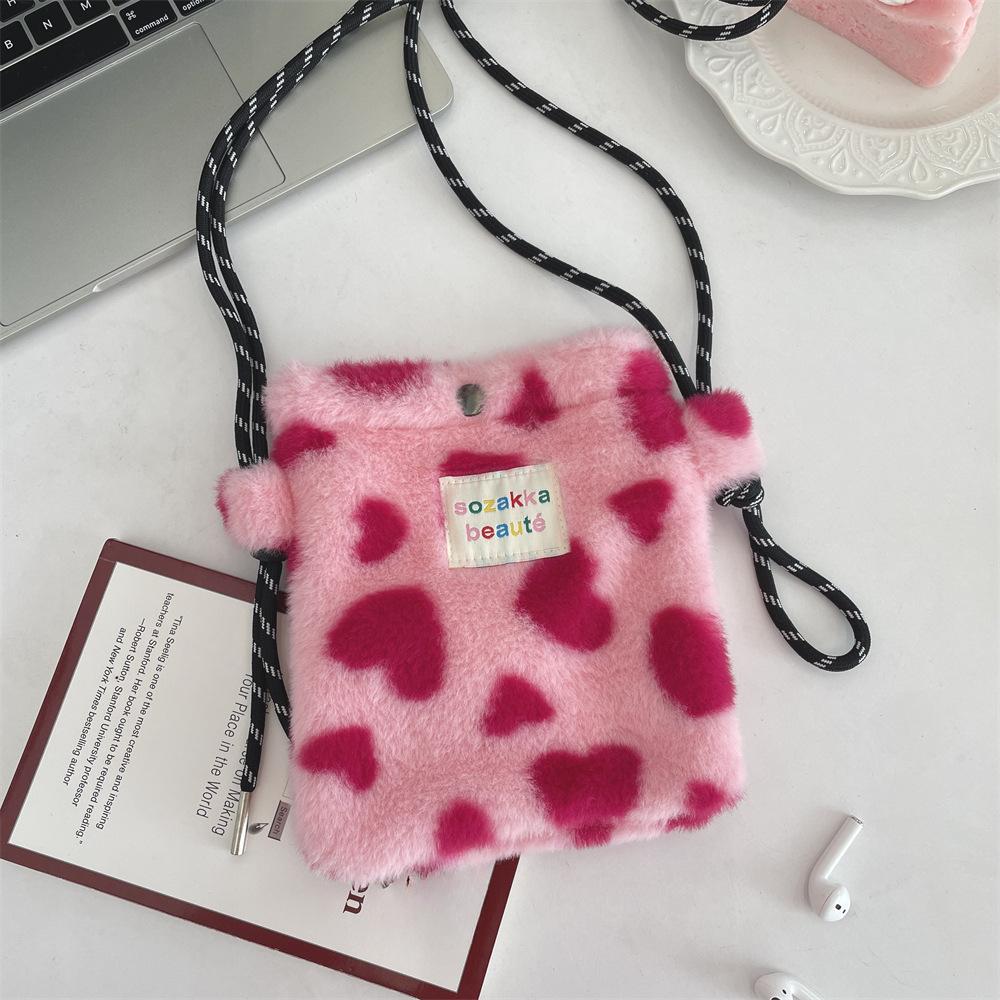 New Plush Dot Crossbody Bags for Women Cute Pink Single Shoulder Crossbody Bag Women Shopping Storage Bag Portable Phe Pouch