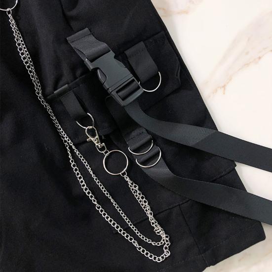 Mid-Rise Elastic Waistband Multi Pockets Chain Strap Decor Men Shorts Outdoor Fitness Cargo Short Pants