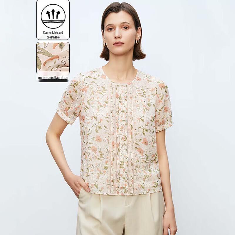 JESSIE Women s Floral Print Chiffon Short Sleeve Top S