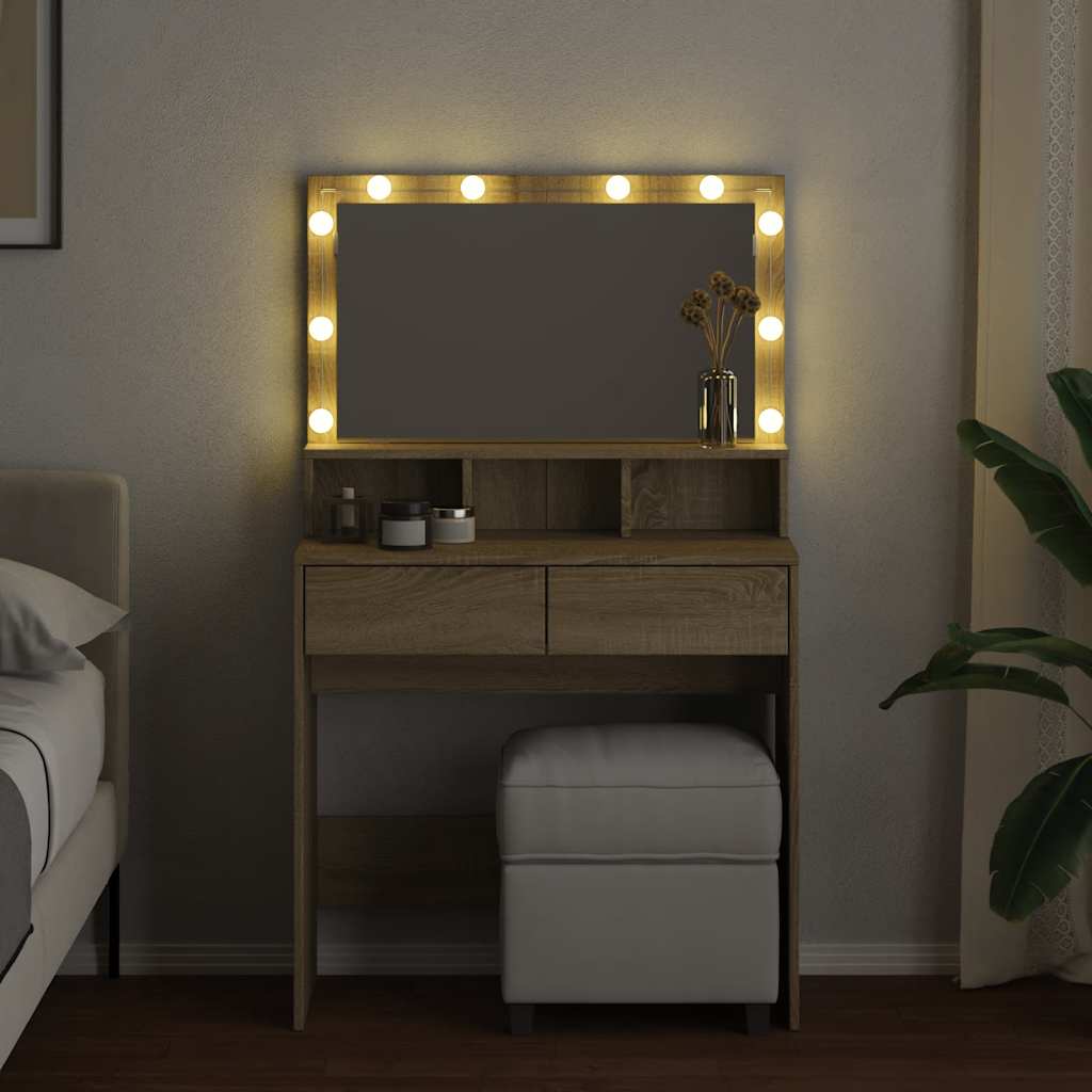 Makeup Table with LED Lighting Sonoma Oak Finish 80 x 41 x 134.5 cm