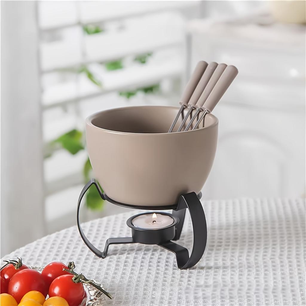 Porcelain Hot Pot Set Chocolate,Cheese Fondue with Candle Holder Kitchen Accessories for Dessert Service