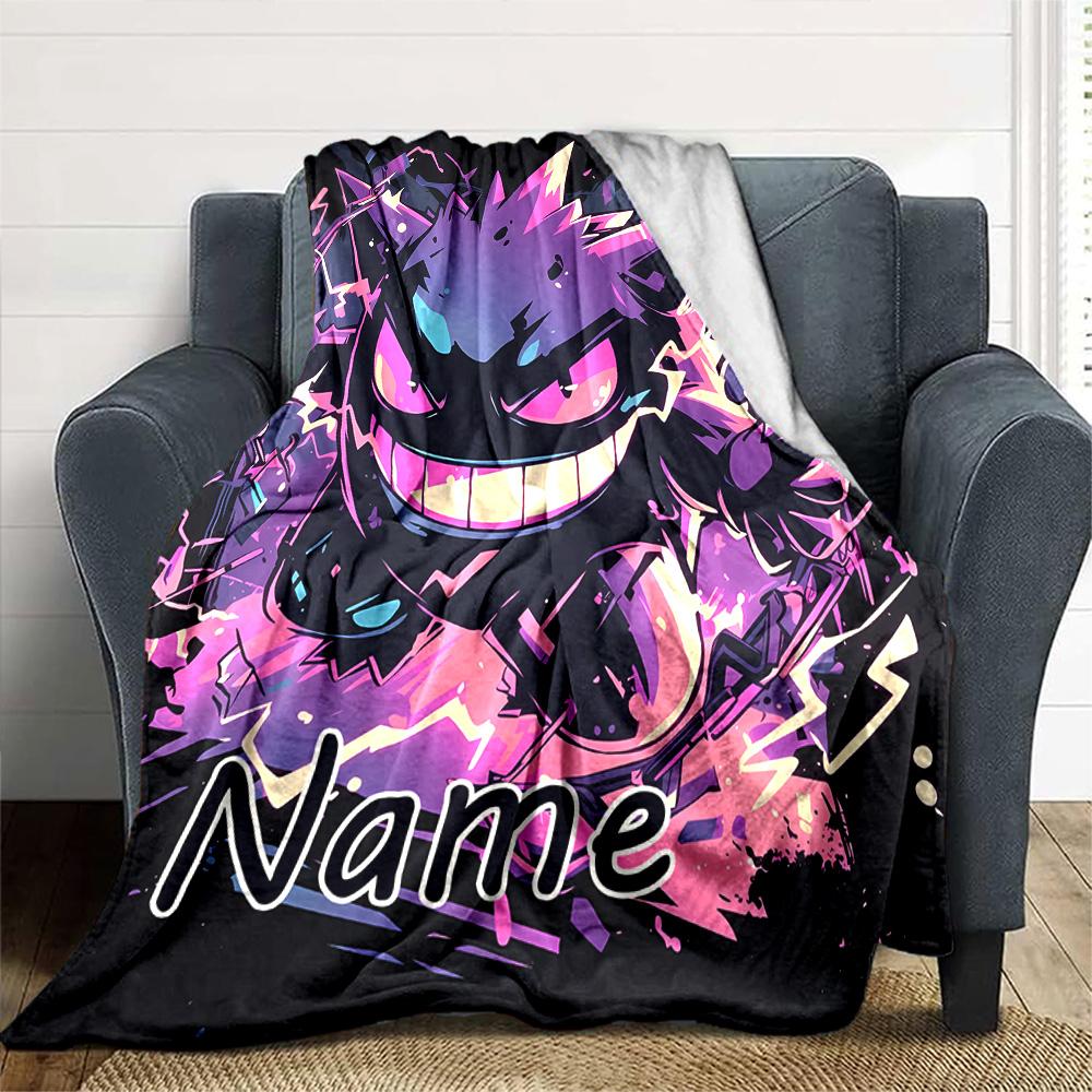 Customizable Gengar2 Throw Blanket – Personalized Name, All-Season Cozy Snug Blanket, Machine Washable, Personalized Blanket