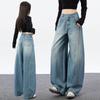 Spring Summer Vintage Multi Rivet High Waist Slim Saber Cut Wide Leg Straight Denim Pants For Women Casual Pants Oversize Denim Trousers