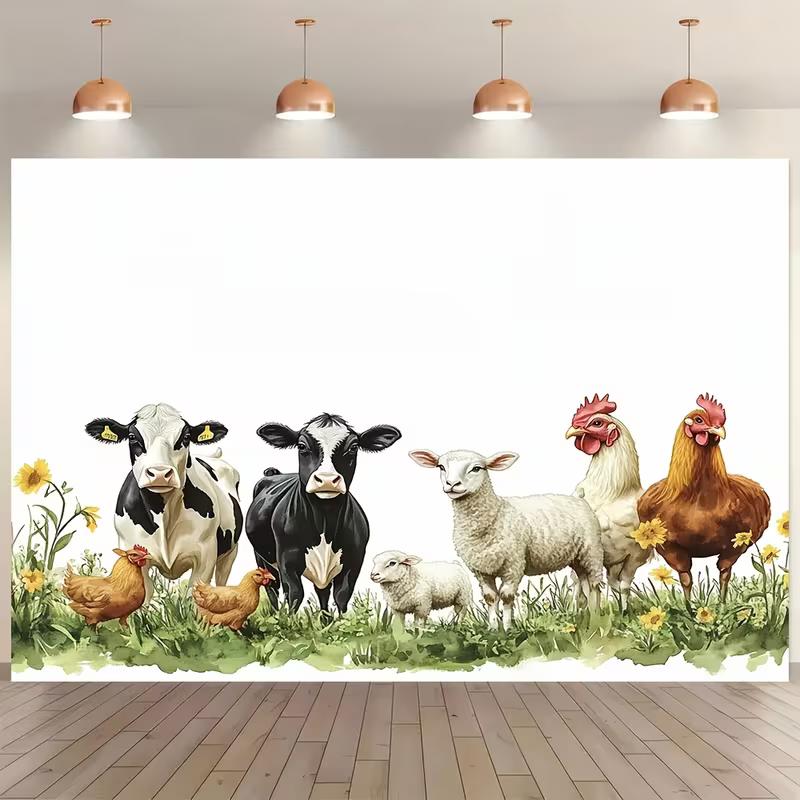 2D Rustic Barnyard Animal Backdrop Cloth for Photo Shoot & Events