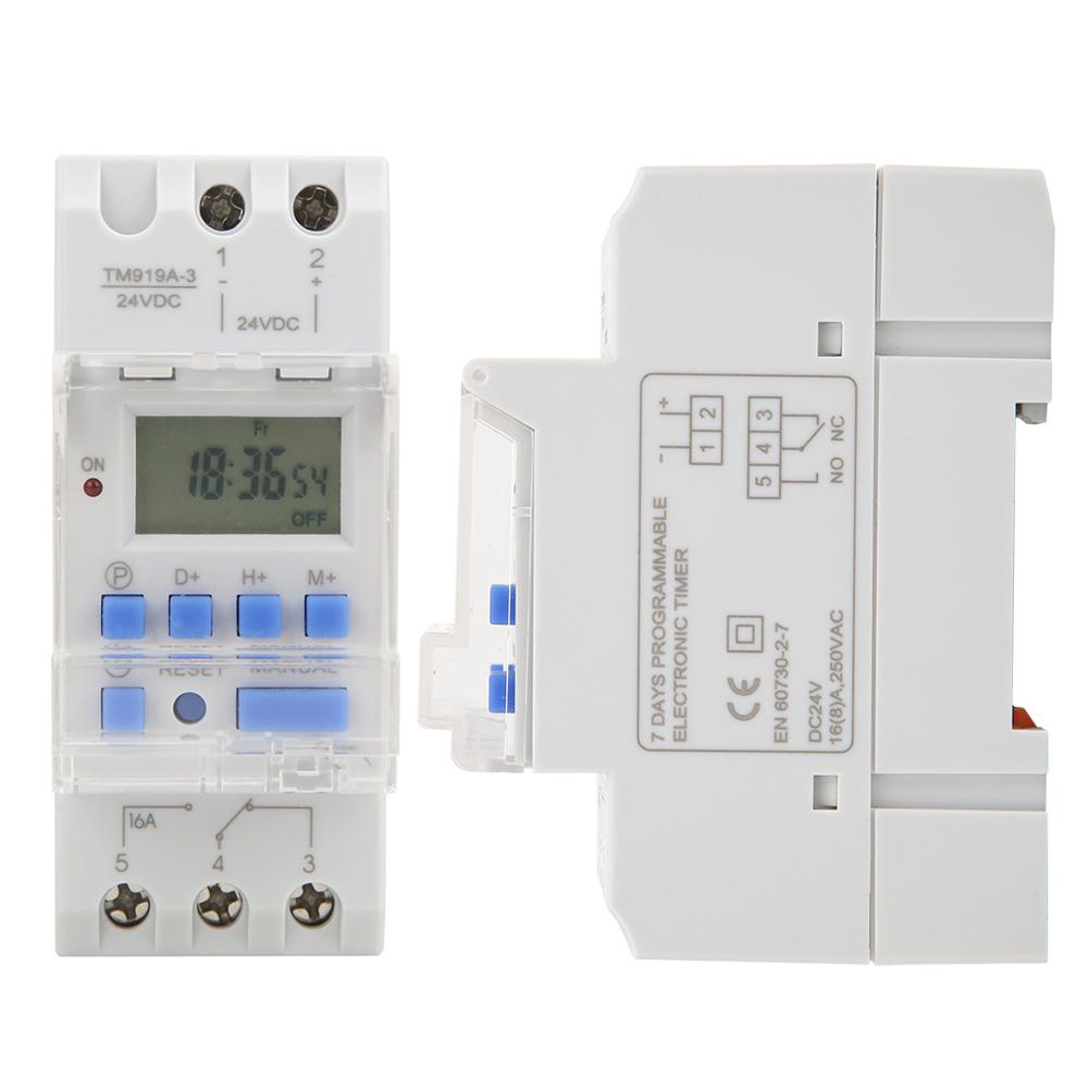 

TM919A 3 24V DC 16A LCD 7 Days Programmable Digital Timer Switches