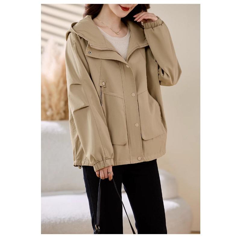 Loose Windbreaker Jacket for Middle Aged Women Fashionable Spring Autumn Hooded Casual Coat