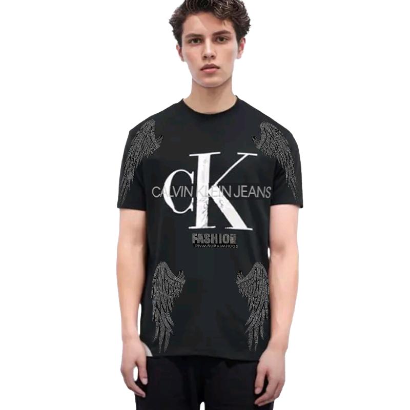 Calvin Klein Love Has Gravity Series Angel Wings Rhinestone Letter Pattern Round Neck Loose Fit Short Sleeve T-Shirt 35H6422401(TEAM702-B10)