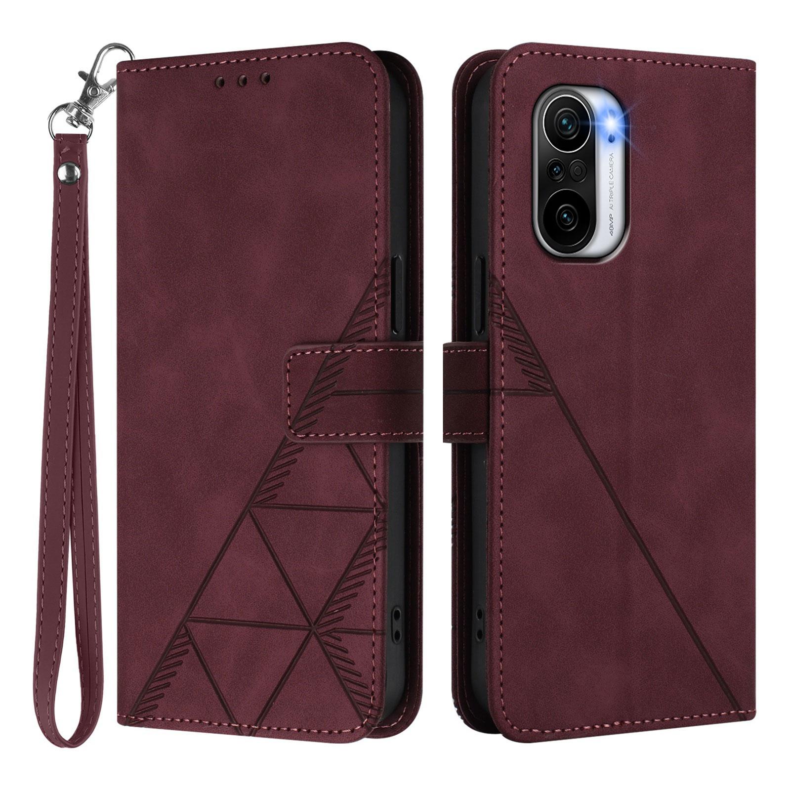 

Кожаный чехол для Xiaomi Poco F3 с ремешком на руку, кошельком и подставкой, чехол для телефона B