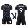 Set Maglia da Calcio Nera Man City Haaland N.9 per Bambini, Maglia Sportiva Traspirante ad Asciugatura Rapida, Abbigliamento da Allenamento Calcio per Giovani