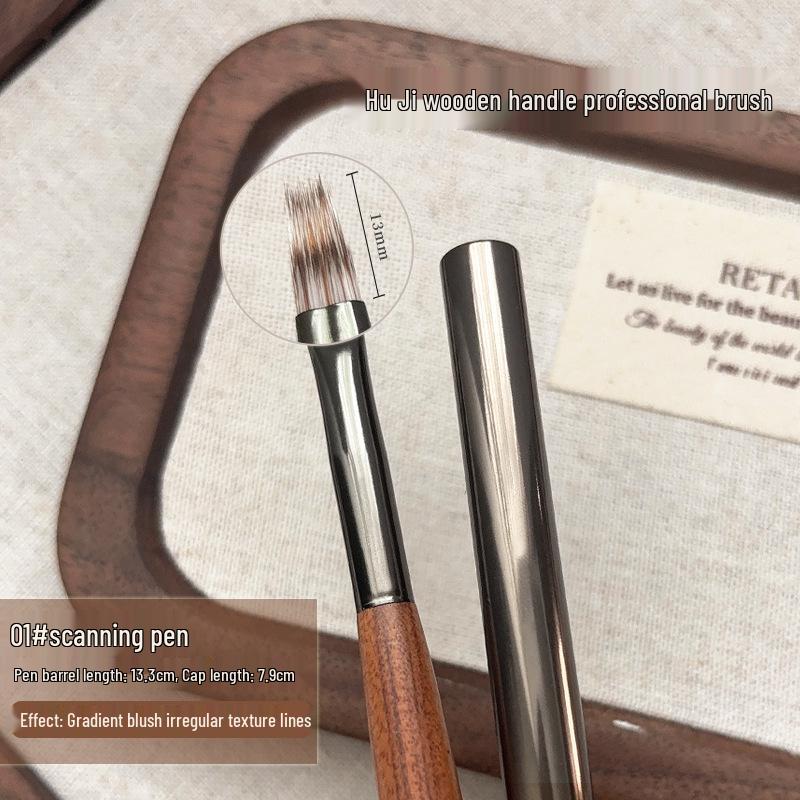 Set Pensule pentru Nail Art din Lemn de Nuc Japonez: Unelte din lemn masiv de înaltă calitate pentru pictură în gradient, desen liniar, capete de pensulă cu gel plate și rotunde.