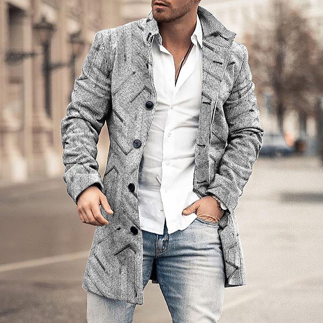 Herren Wollmantel mit Aufdruck - 2022 Europäischer Stil Windjacke M white
