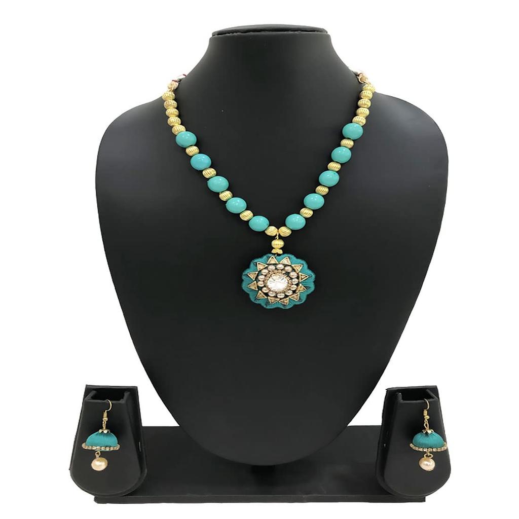 RSINC Fancy Sea Green Beads Fashions Necklace Earring Set for Women & Girls Necklace 13