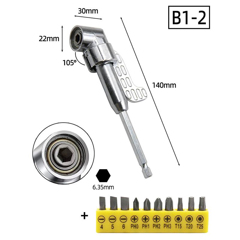 105 Degree Angle Socket Adapter 1/4 inch Extension Hex Drill Bit Adjustable Screwdriver Holder Slotted Phillips Power Hand Tools