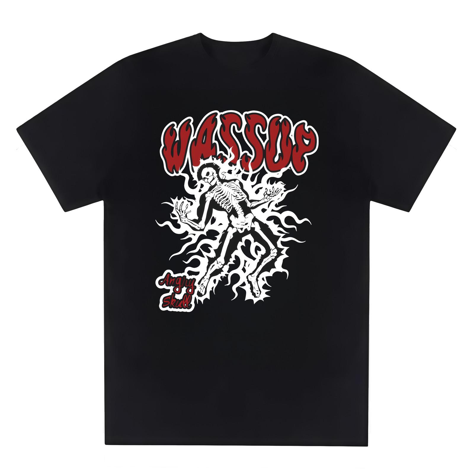 Casual T-Shirt for Men with Y2K Style Skeleton and Flame Graphic S