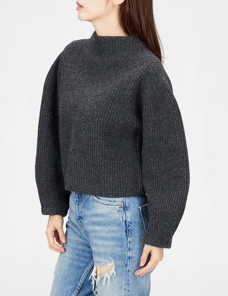 Miesloe Udržitelný svetr s žebrovaným úpletem a objemovými rukávy MWNT224033 CGRY F Dámský