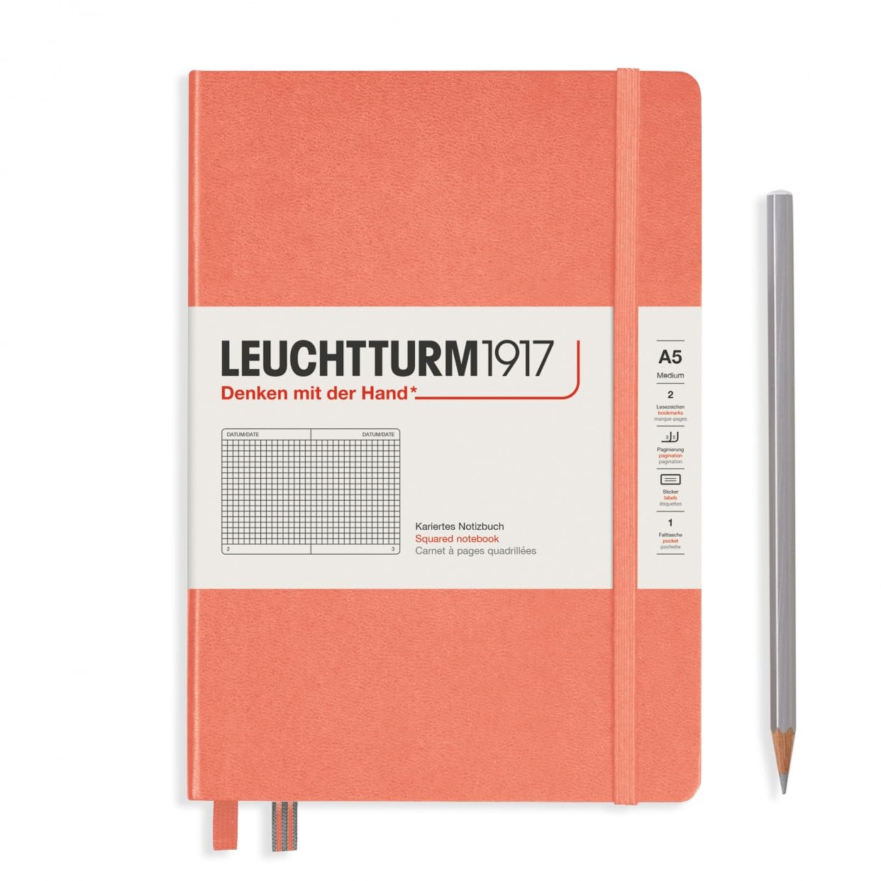 

Leuchtturm A5 Grid Bellini Officially Imported Notebook, Pattern, 361587,