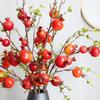High-End Floral Art Decor: Red Berry & Pomegranate Vase with Artificial Flower Branches