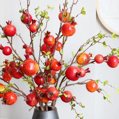 High-End Floral Art Decor: Red Berry & Pomegranate Vase with Artificial Flower Branches