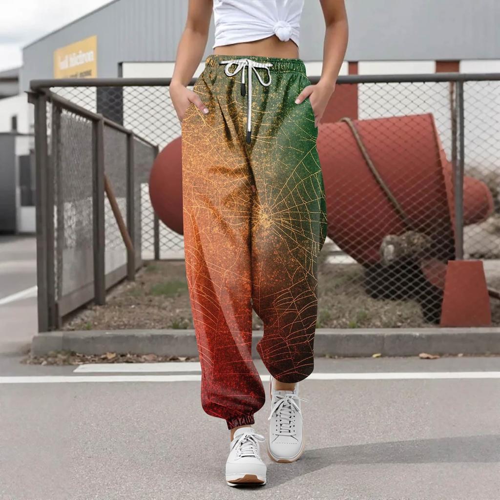 Damen Casual Fashion Halloween Printed Freizeithose Jogginghose Hose Kordelzug Elastische Taille Kordelzug Kordelzughose
