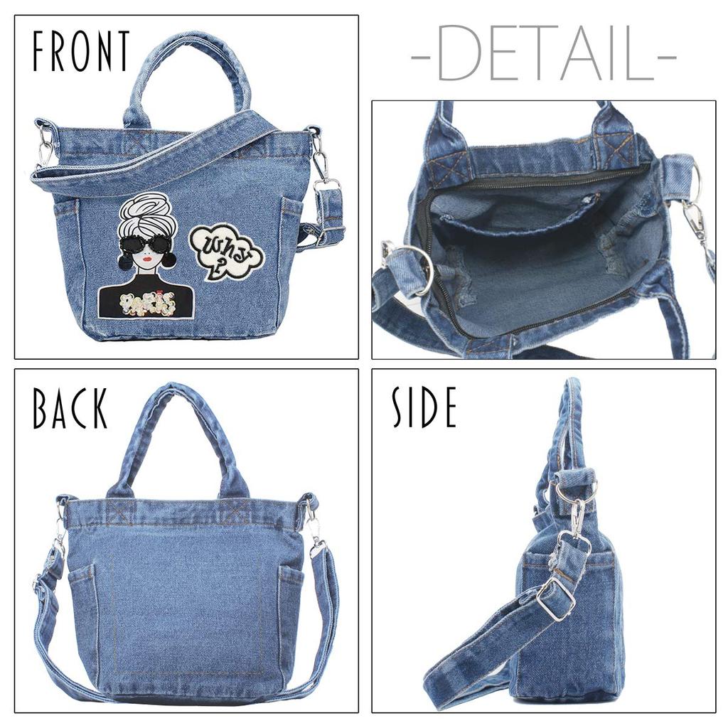 Gisele Women's Denim Shoulder Bag, Tote Bag, 2-Way Bag, Crossbody Bag, Handbag, Mini Bag, Small Bag with Side Pocket, Zipper Closure, Girl's (Light