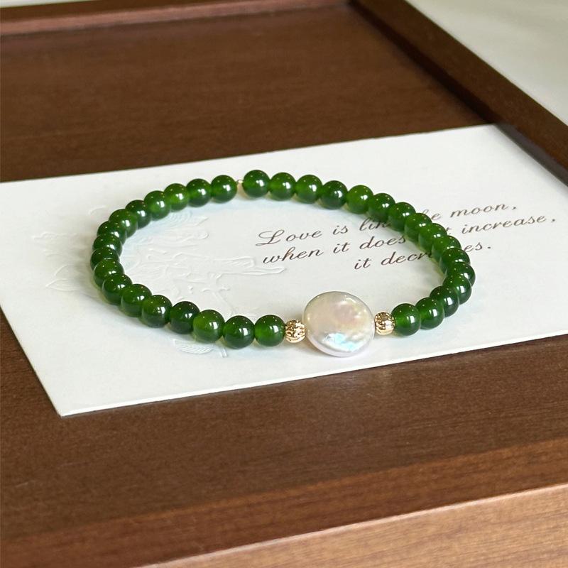 Green Jasper Irregular Freshwater Pearl Bracelet - Elastic Adjustable Bead Necklace - Small-sized Agate Bracelet for The Niche Market