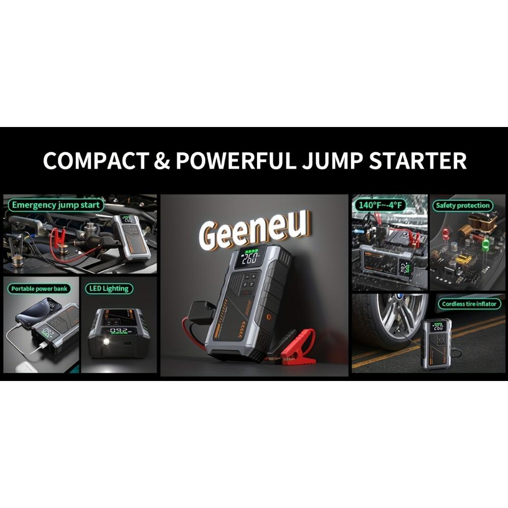 Portable Car Air Compressor and Emergency Starter with LED Emergency Light, 3000A Peak Power, 12V for Petrol/Diesel Vehicles, USB Input/Output