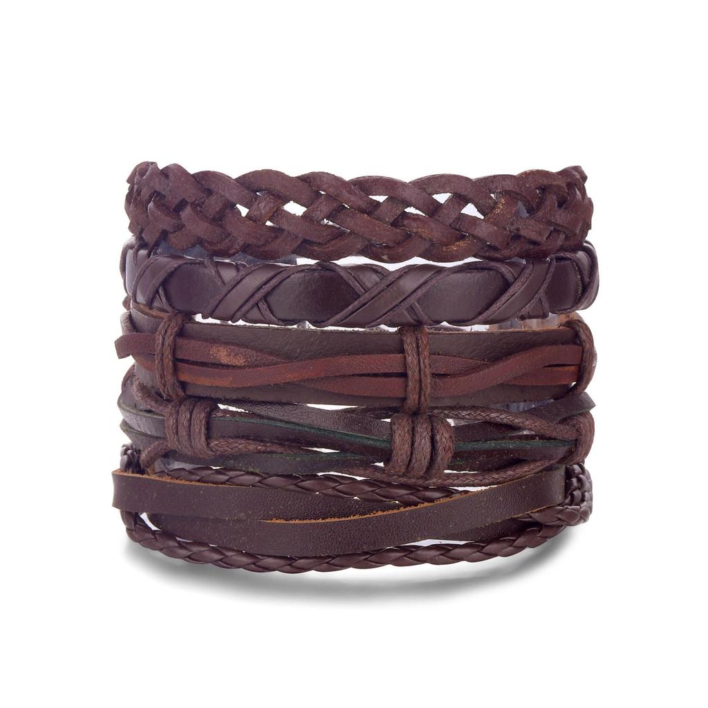 Batman Vintage Rope and Beads Multi-Layer Leather Bracelet Set for Men