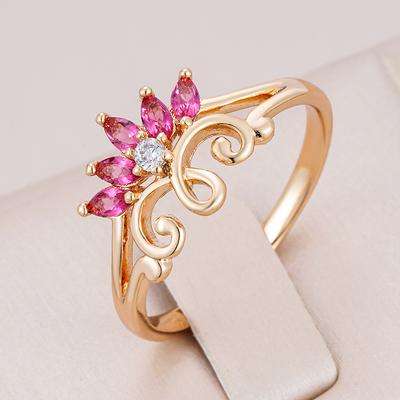 Neu im Ring für Damen Mode Rosa Natur Zirkon Roségold Farbe Hohlblume Ethnisch Braut Vintage Schmuck