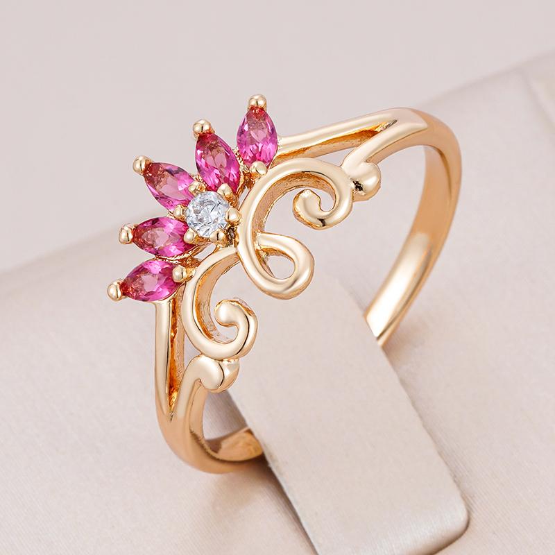 Neu im Ring für Damen Mode Rosa Natur Zirkon Roségold Farbe Hohlblume Ethnisch Braut Vintage Schmuck