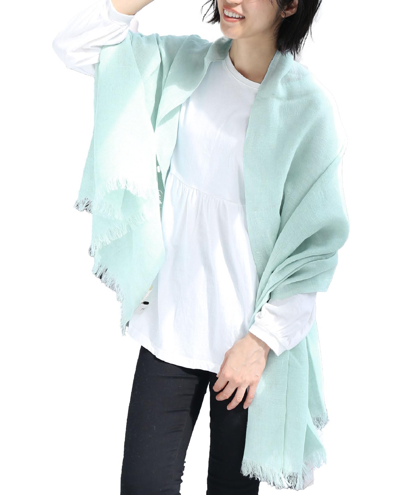 

Large Linen Stole for UV Hemp [Filomo] Women, Protection, (Mint) м ятний