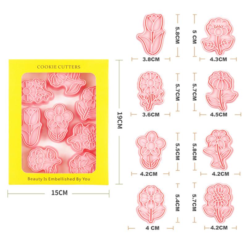 8-teiliges Set Blumenform Ausstechformen Stempel Cartoon Pressbare Keksform Süßwaren Keks Küche Backgebäck Werkzeuge