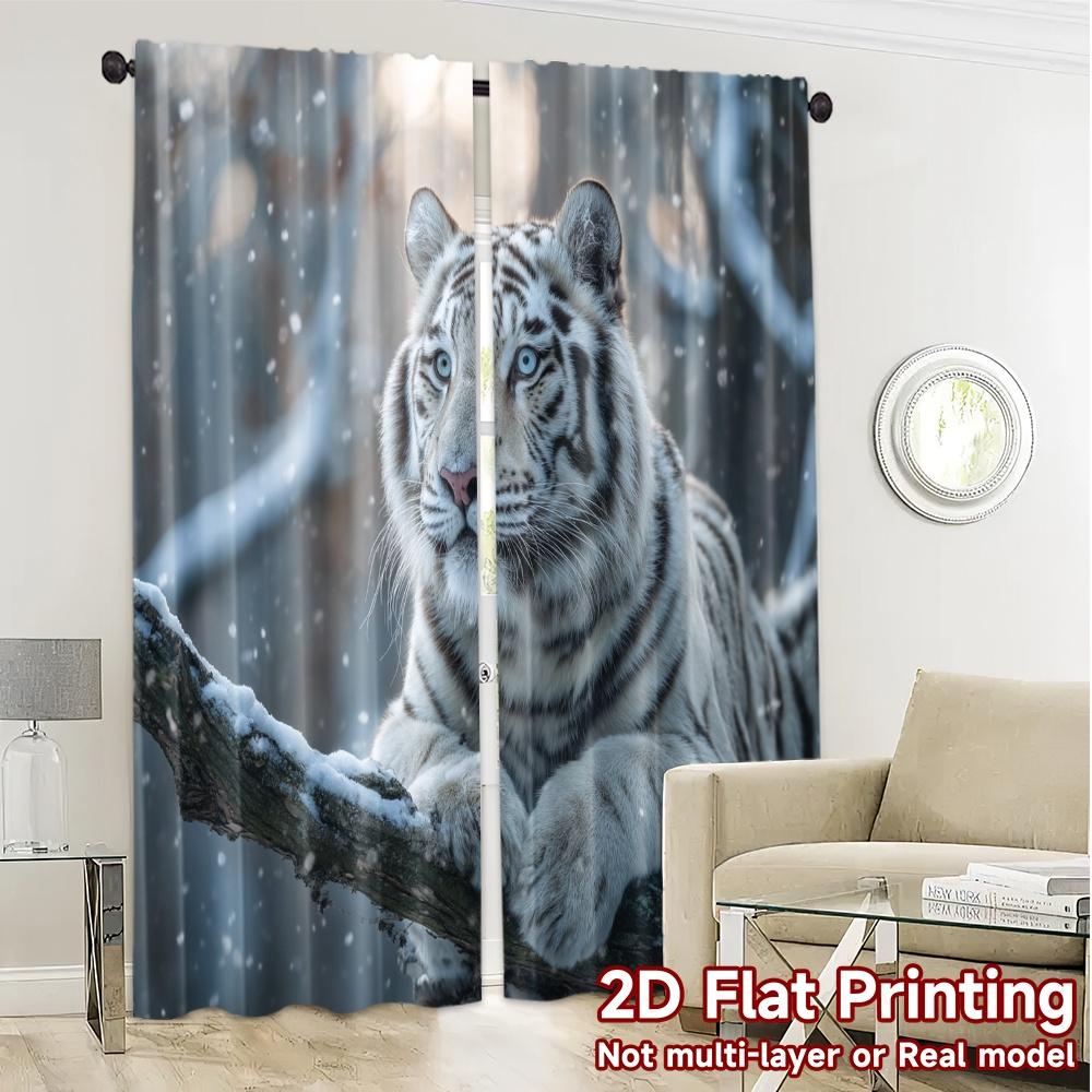 2pcs, 2D FLAT PRINTING Curtains (Without Rod) Snow Leopard Elegance Creative Modern Curtains Polyester Curtains Home Decor Ldeal