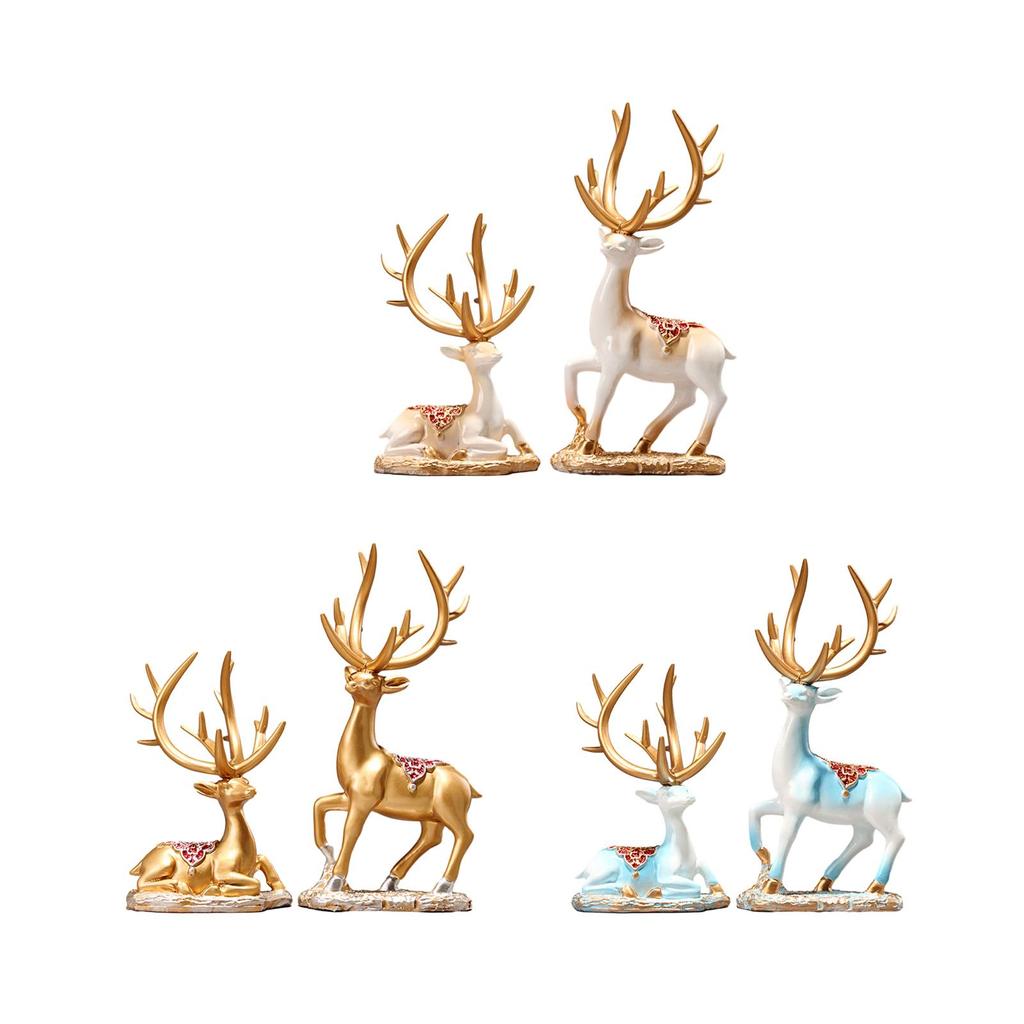 2Pcs Reindeer Sculpture Ornament Valentine's Day Deer Figurine Elk Resin Statue for Desktop Home Bookshelf Livingroom Bedroom