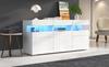 Credenza per soggiorno 140*40.5*66.5cm con 3 ante, finitura lucida, striscia luminosa a LED, acrilico trasparente, 7 scomparti, bianco