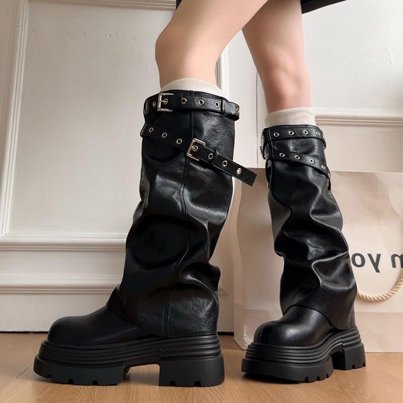 Retro platform boots women's boots autumn and winter with skirt slim knight boots