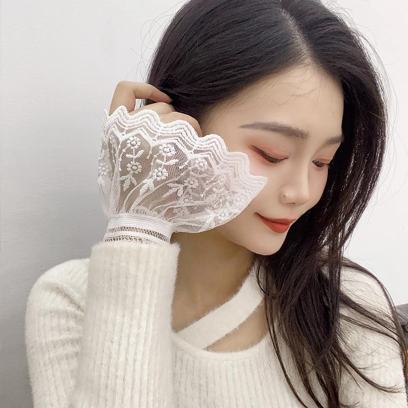 

double-layer beautiful fake arm cuff accessories for women elastic fake sleeves lace flared Sleeve elegant ladies short gloves One Size