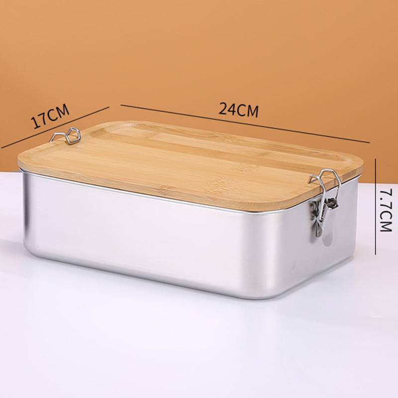 304 Stainless Steel Bamboo Lid Lunch Box, Japanese Style Lid Preservation Box, Lunch Box, Lunch Box, Food Storage Box