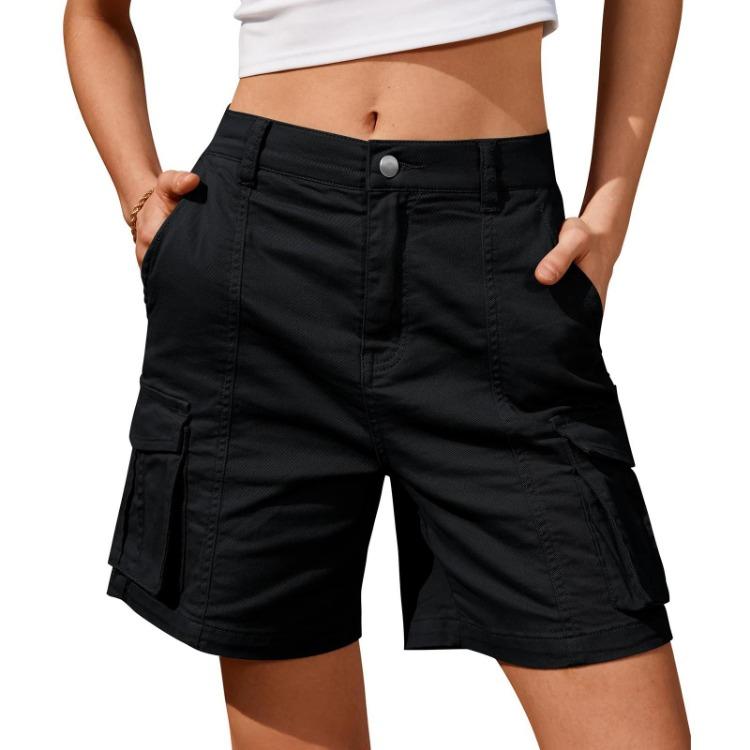 Women's Comfortable Casual Bermuda Cargo Shorts with Elastic Waist and 6 Pockets Knee Length Summer Long Shorts