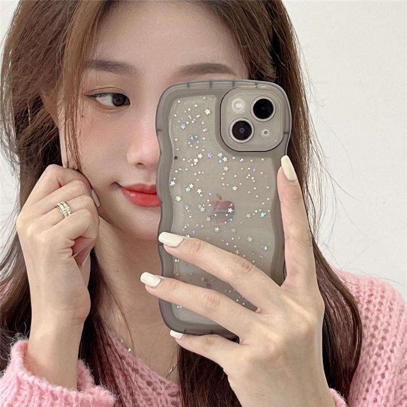 Pro iPhone 15 14 13 12 11 Pro Max XR XS SE 7 8 Plus Pouzdro Roztomilý průhledný hybridní třpytivý kudrnatý kryt nárazníku Soft Fundas