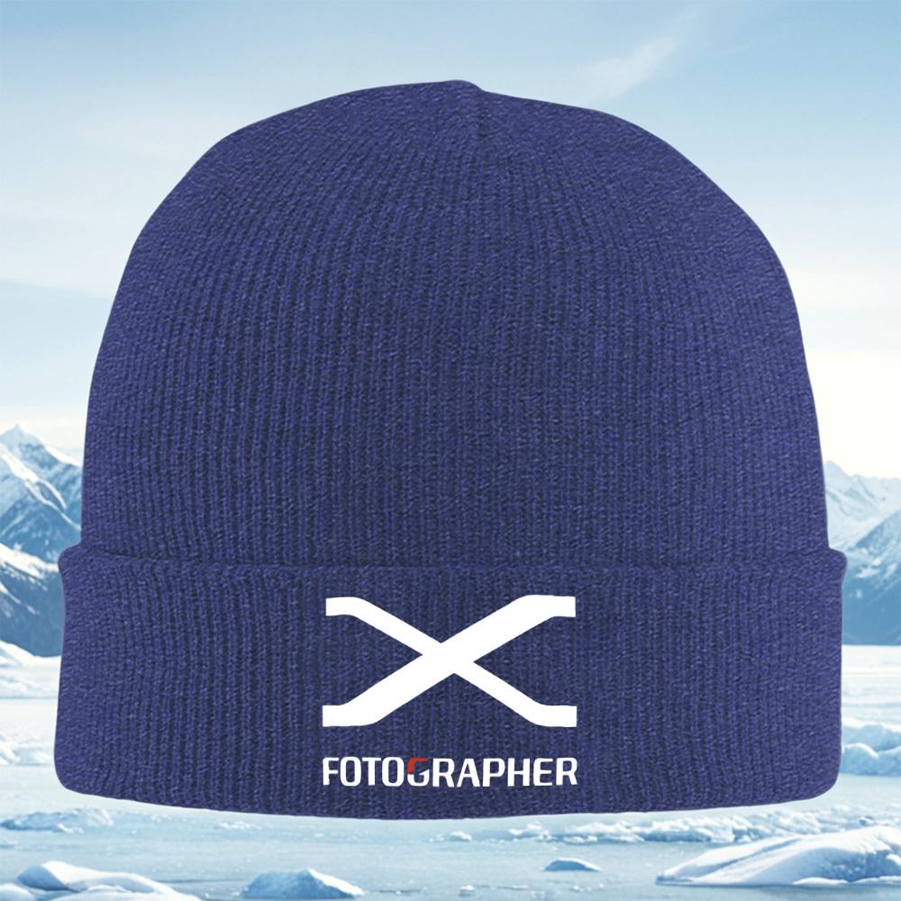 White cross logoPhotographer below Men Women Unisex Knitted Hat Beanie Pullover Cap Winter Thermal Warm Christmas Outdoor Cycli