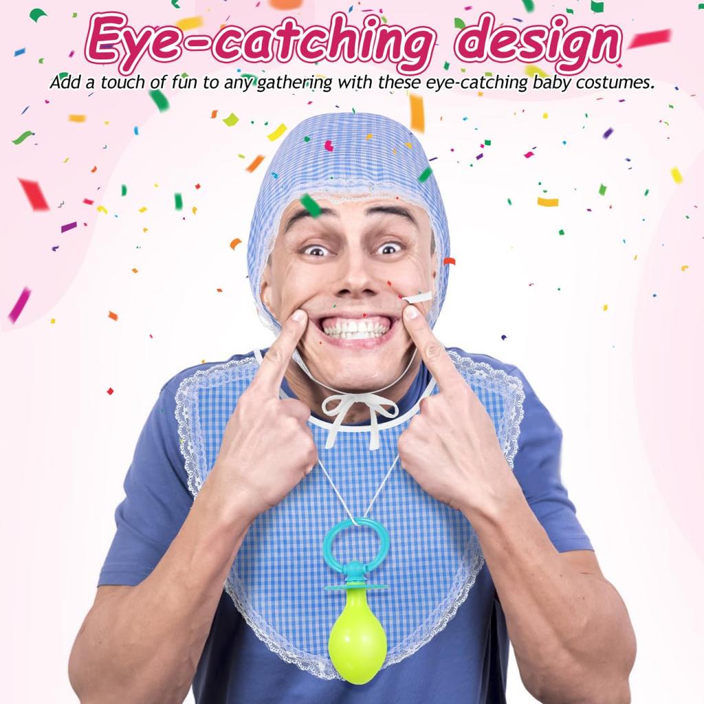 [JOINPAYA] 2-Piece Set Funny Adult Baby Clothes Cosplay Bib Pacifier Hat Cosplay Accessories Newborn Costume Photo Shoot Props Party