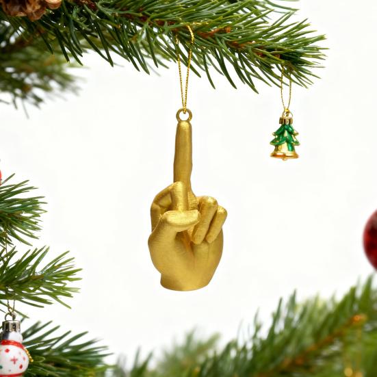 Julmittenfingerdekoration Rolig handgest Julgransprydnad Fräck Gyllene Mittenfinger Hängande Dekoration Skämtpresenter för Vuxna