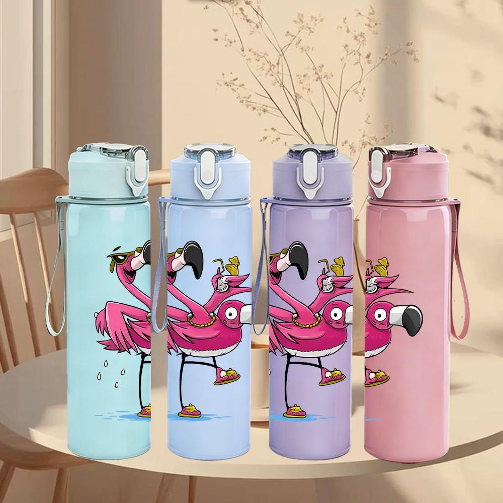 1PC Tropical Flamingo Art 750ml Color Plastic Sports Water Bottle Leakproof Flip Straw Lid Suitable for Sports Office Home Use