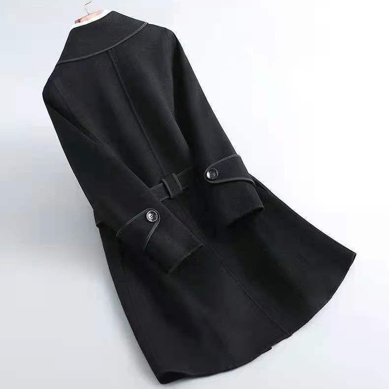 Korean Style Women's Slimming Imitation Cashmere Wool Coat - Color Block Mid-Length for Autumn and Winter