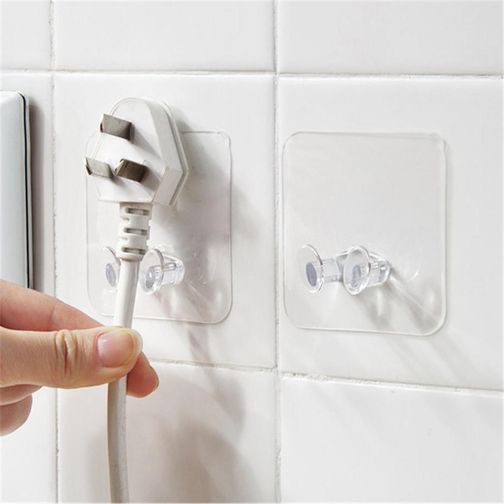 20pcs Transparent Wall Plug Hook Traceless Multifunctional Wall Adhesive Plug Hook for Home Living Room