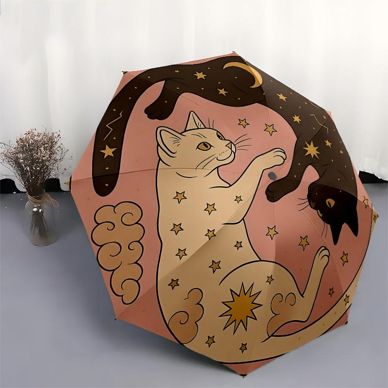 1pc "Starry Night Yin-Yang Cats"Umbrella with Plastic Handle,Suitable for All Seasons Home Travel Outdoor UmbrellaB1581