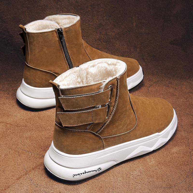 Zimní Pánské Hrubé a Plyšové Teplé a Módní Silná Podrážka Vysoké Kotníkové Bavlněné Boty Sněhule Ležérní Bavlněné Boty