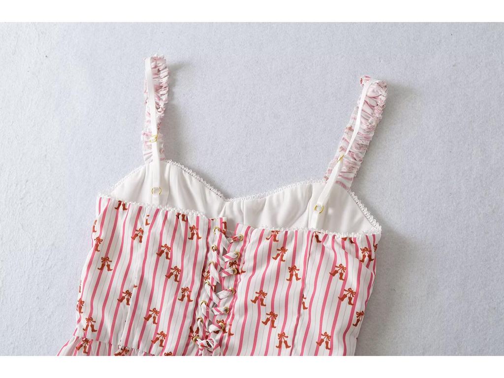 2025 Spring Women's European & American Striped Lace-up Vest Top: Fashionable, Simple, Versatile