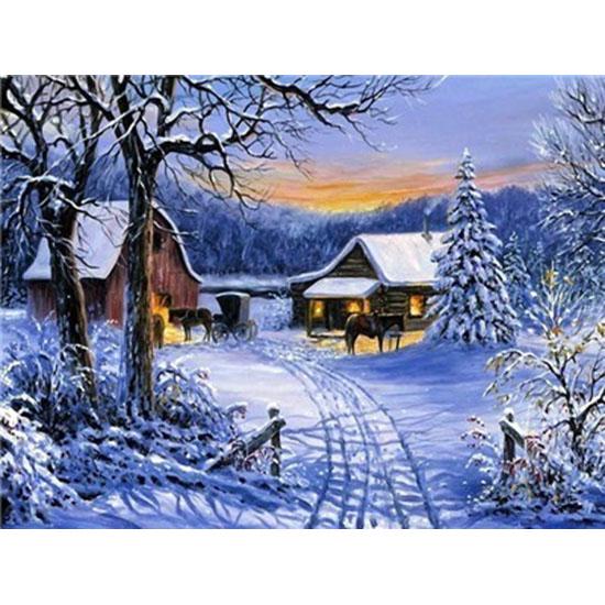 Huacan Full Square Diamond Painting Landscape Diamond Embroidery Snow Scene Picture Rhinestone Mosaic Painting